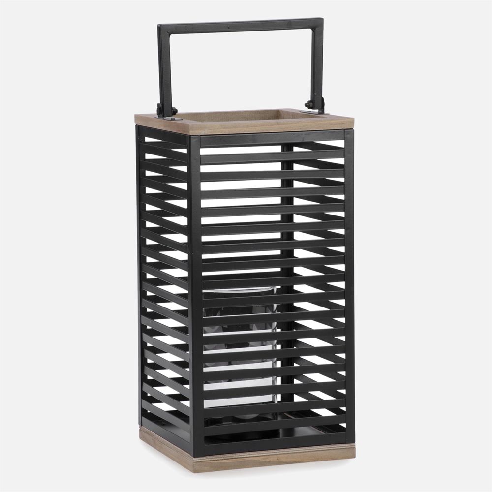 Paradise Zone - Metal Lantern Black and Natural Wood