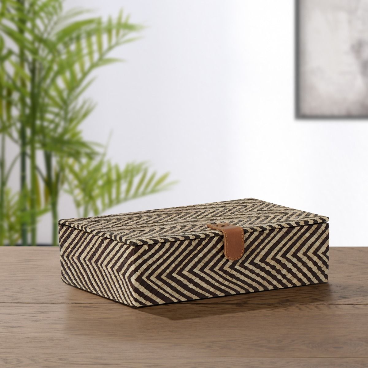 Paradise Zone - Pandan Chevron Leather Closure Storage Box by Torre & Tagus - Small